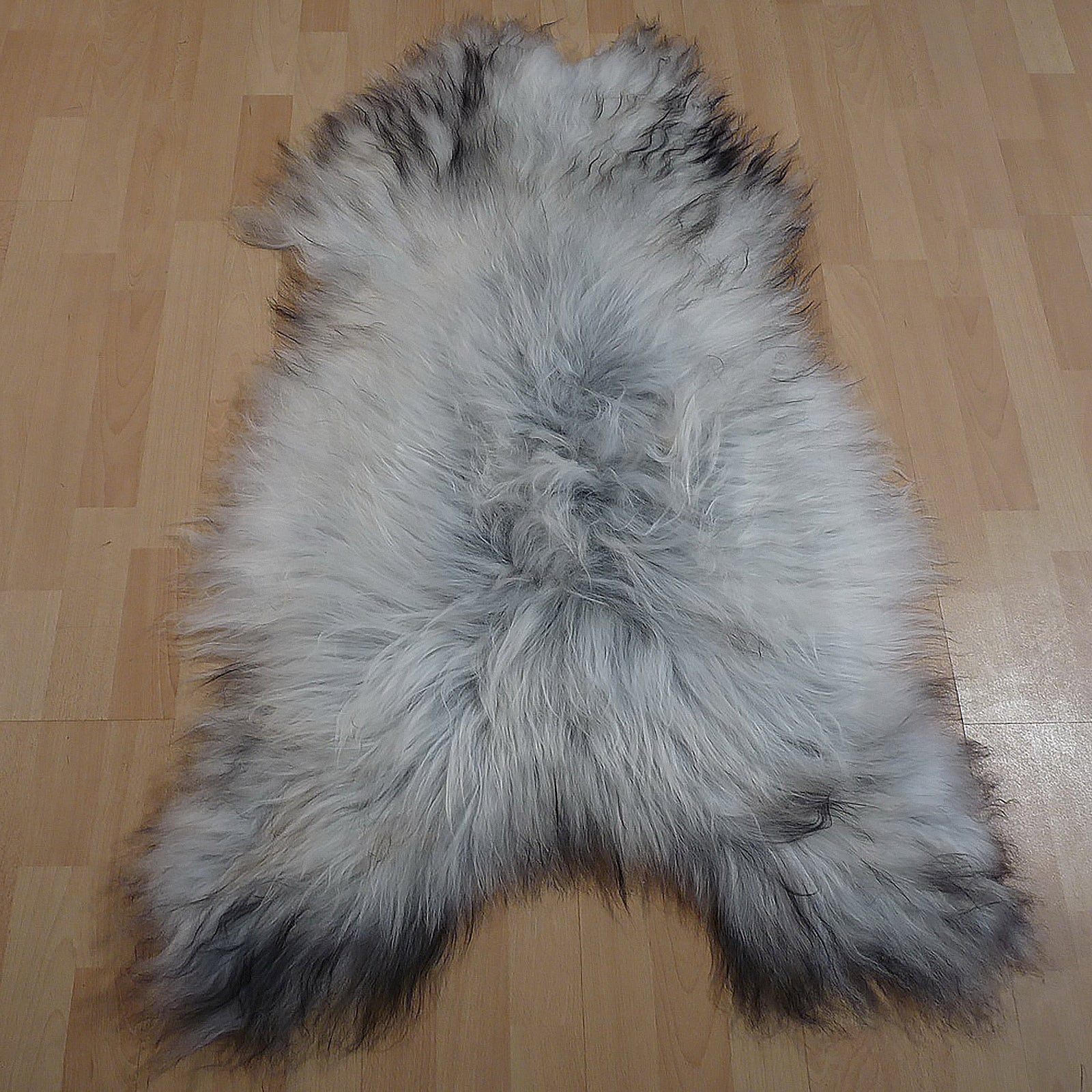 Exklusives Unikat Islandschaffell weiß - grau 125x85cm #13429