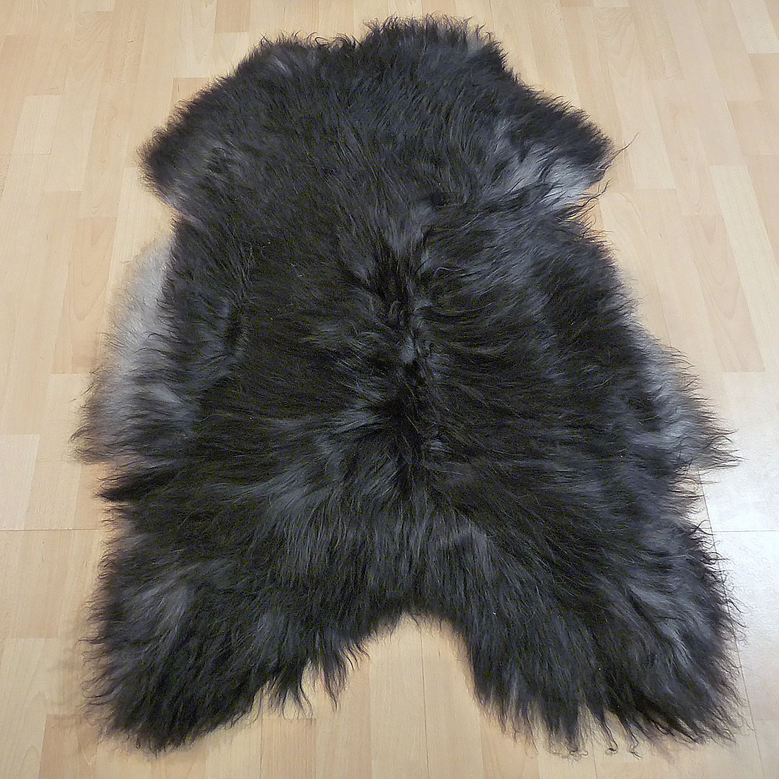 Exklusives Unikat Islandschaffell schwarz - grau 120x85cm #13436