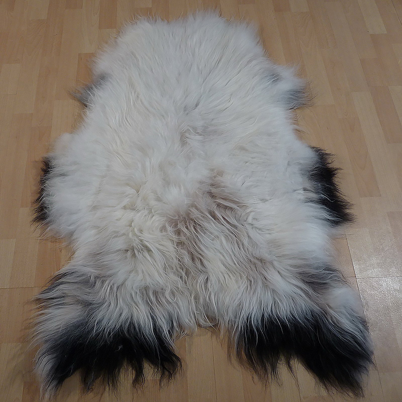 Exklusives Unikat Islandschaffell weiß - grau - braun 125x85cm #13445