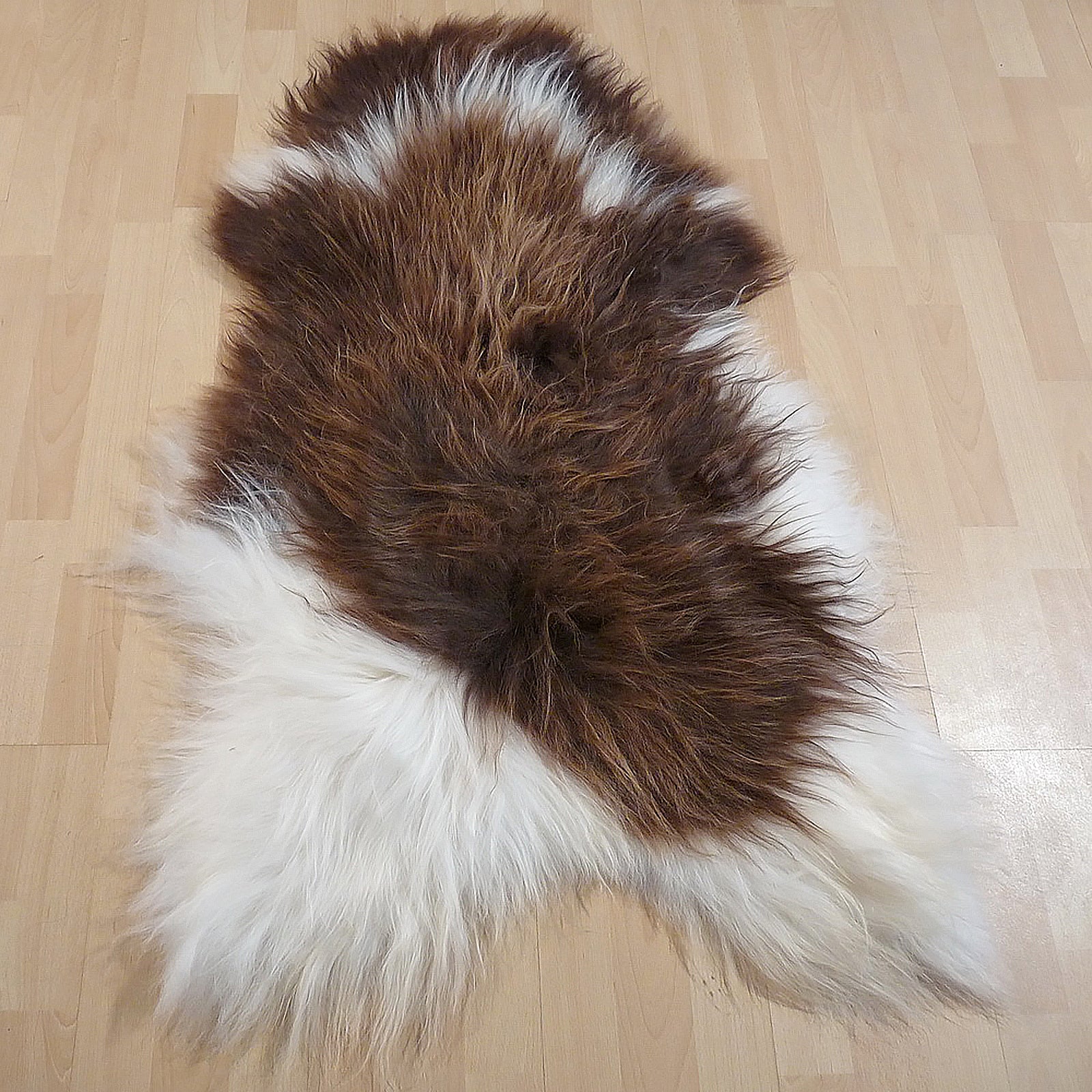 Exklusives Unikat Islandschaffell braun - weiß 120x90cm #13454