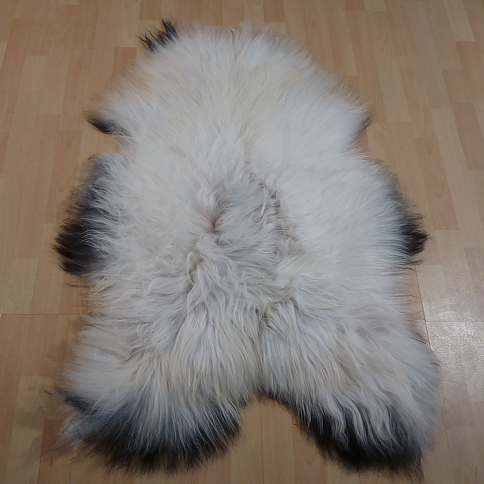 Exklusives Unikat Islandschaffell weiß - schwarz 120x85cm #13476