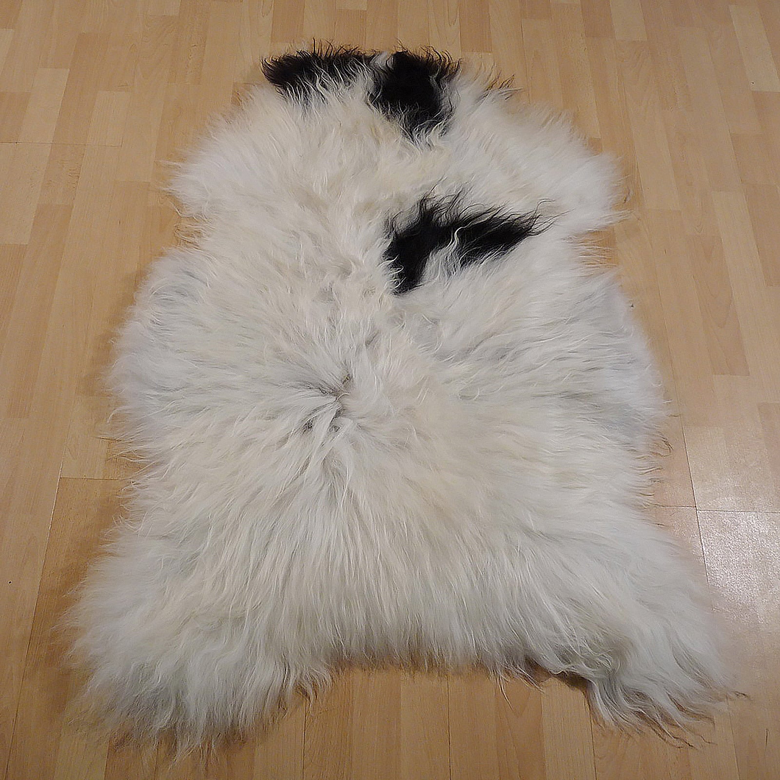 Exklusives Unikat Islandschaffell weiß - schwarz 125x90cm #13617