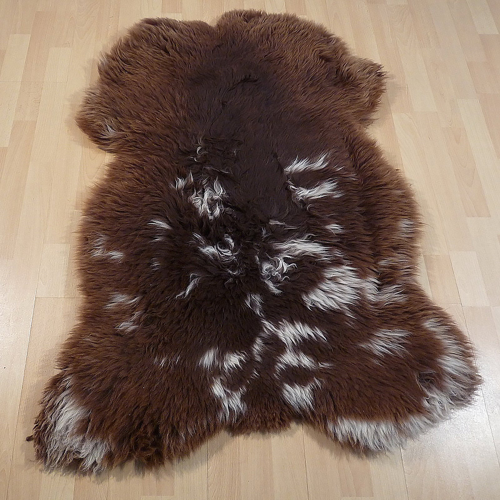 Exklusives Unikat Schaffell braun - weiß 125x90cm #14096