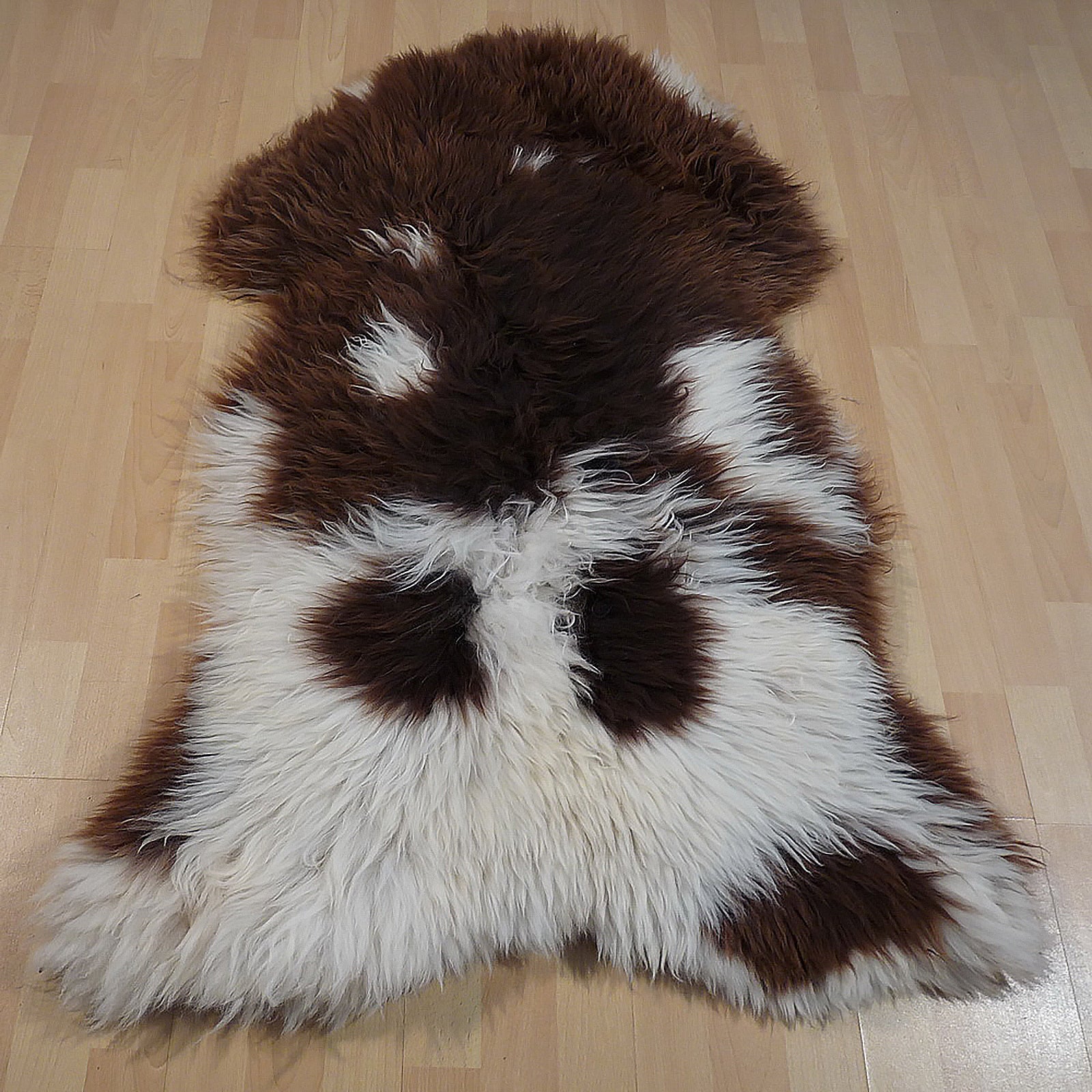 Exklusives Unikat Schaffell braun - weiß 125x90cm #14097