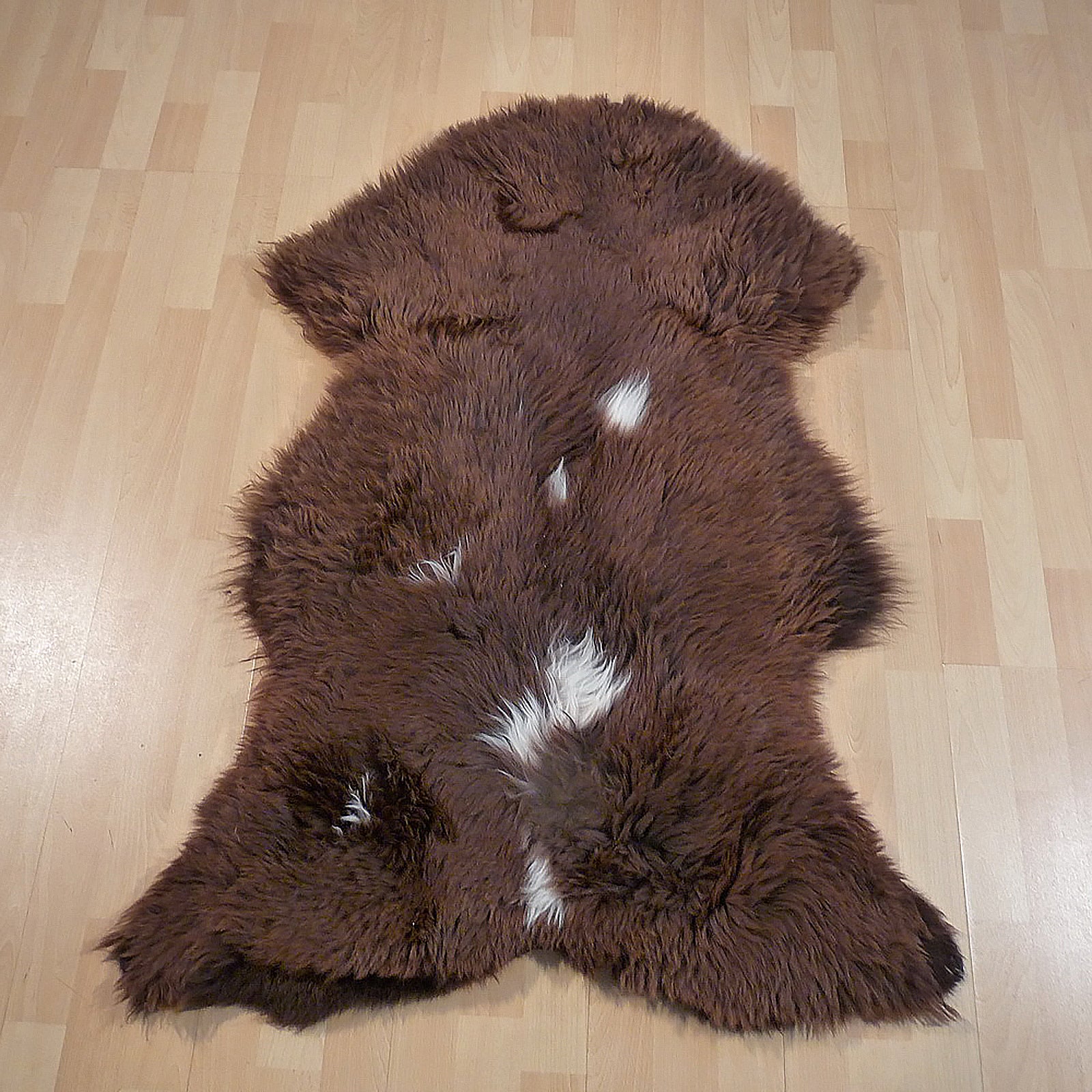 Exklusives Unikat Schaffell braun - weiß 125x90cm #14173