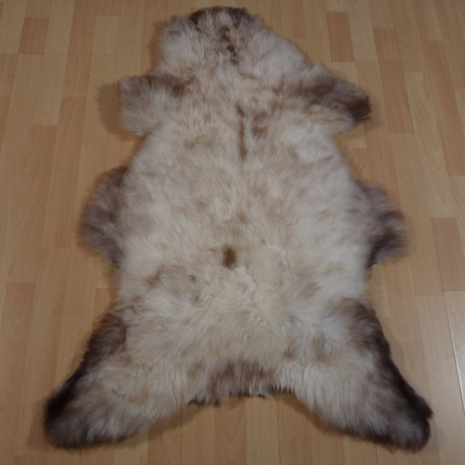 Exklusives Unikat Lammfell weiß - hellbraun 110x80cm #14265