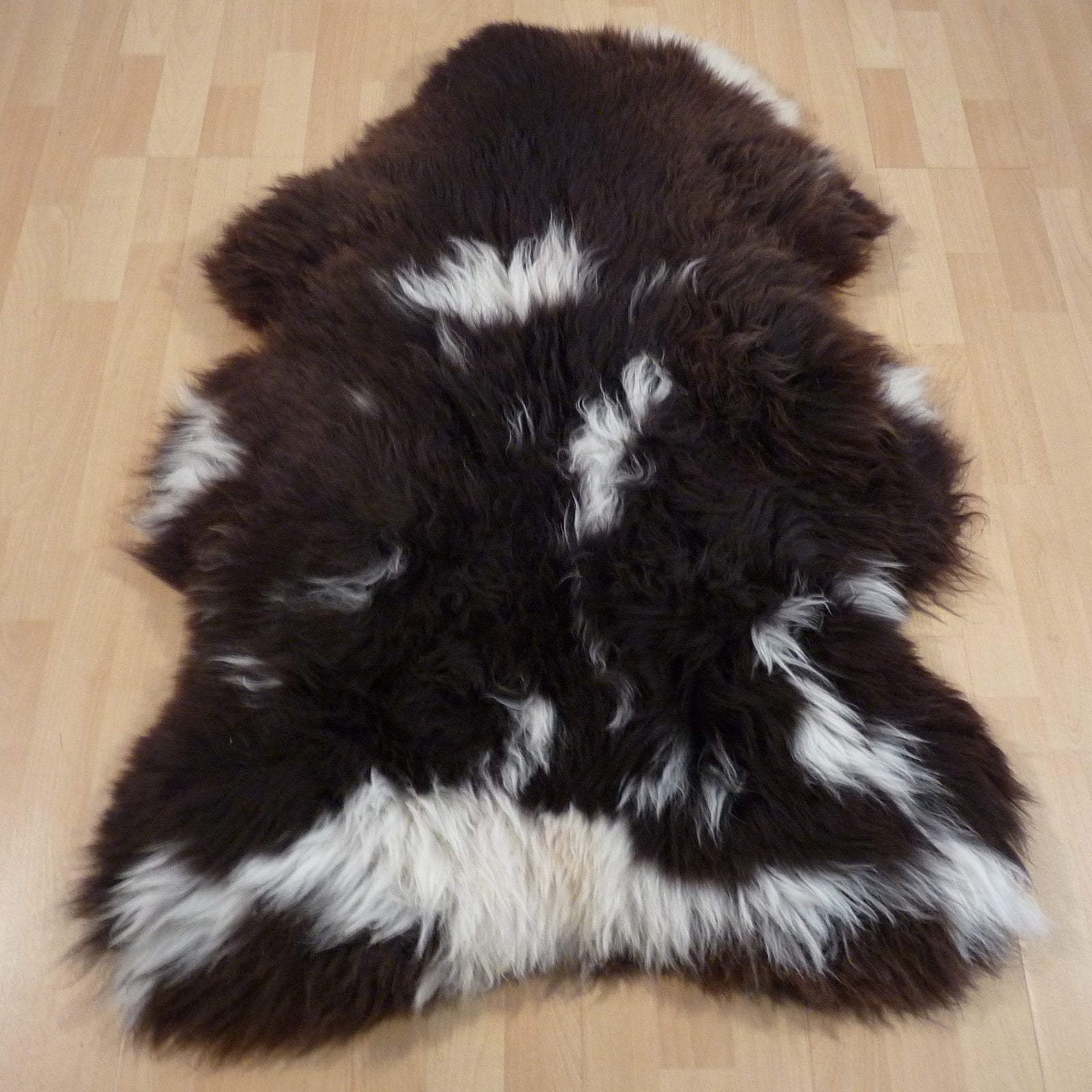 Exklusives Unikat Schaffell braun - weiß 125x90cm #14725