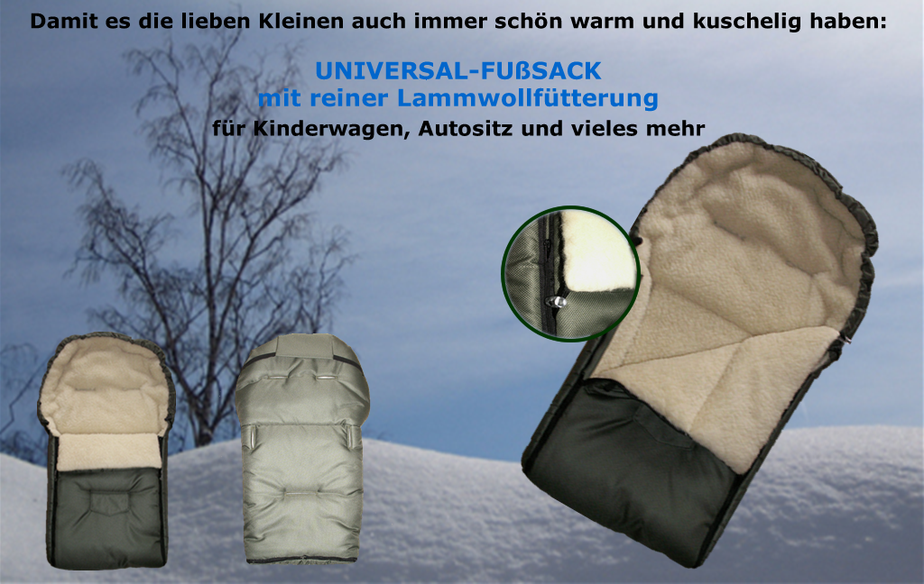 Baby Universal Fußsack mit echter Lammwoll-Fütterung dunkelgrün