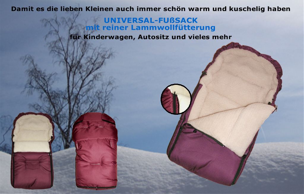 Baby Universal Fußsack mit echter Lammwoll-Fütterung dunkelrot