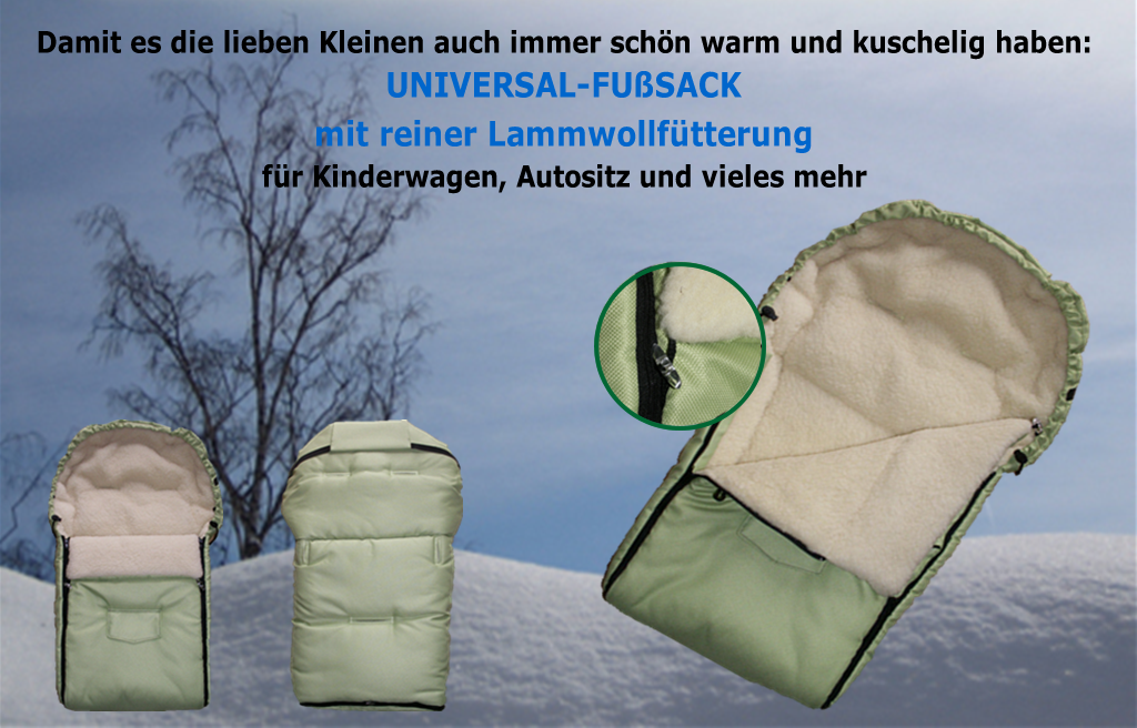 Baby Universal Fußsack mit echter Lammwoll-Fütterung hellgrün