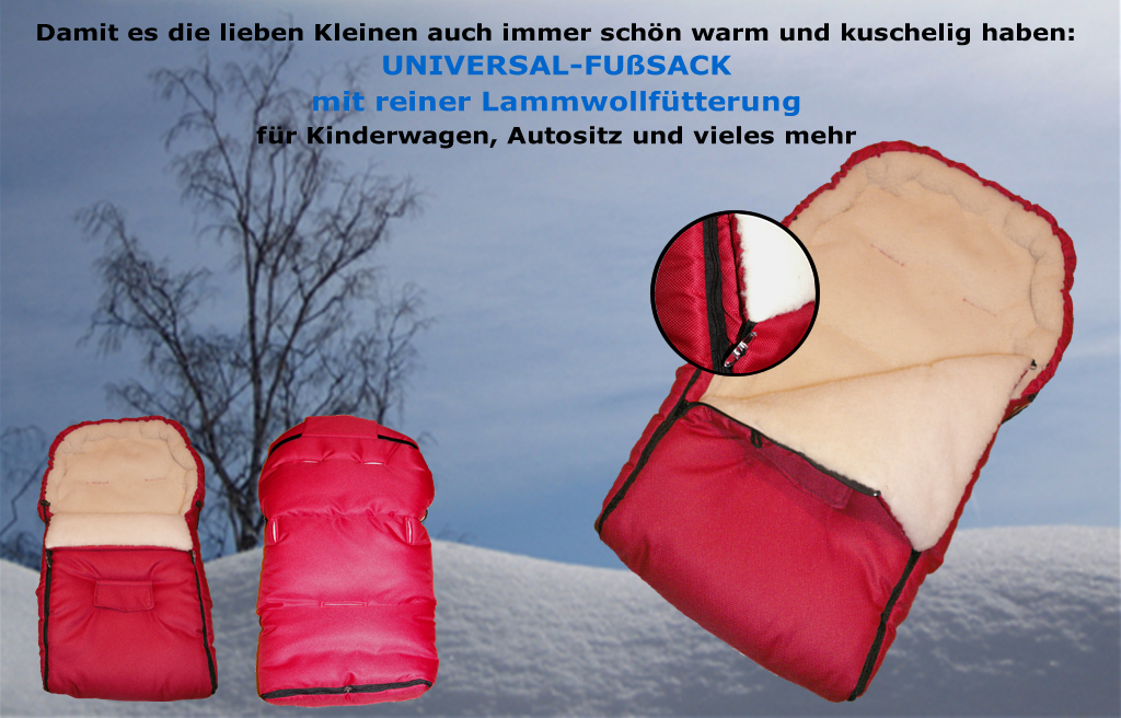 Baby Universal Fußsack mit echter Lammwoll-Fütterung rot