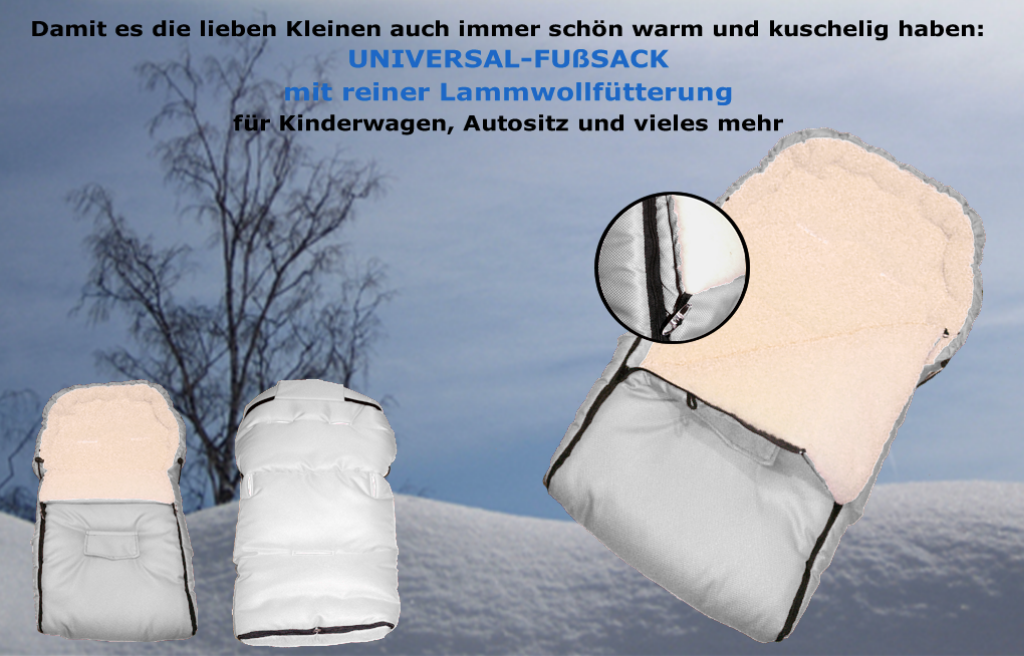 Baby Universal Fußsack mit echter Lammwoll-Fütterung weiß