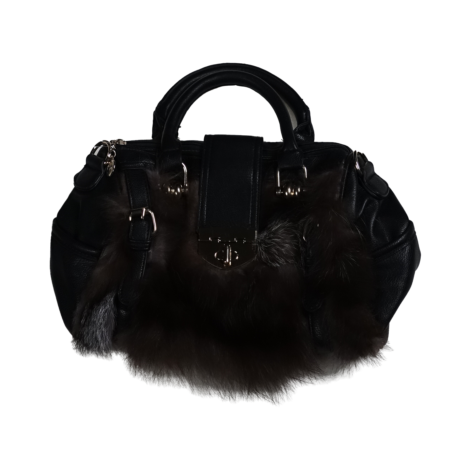 Handtasche / Schultertasche mit echtem Pelzbesatz mittel - Blaufuchs