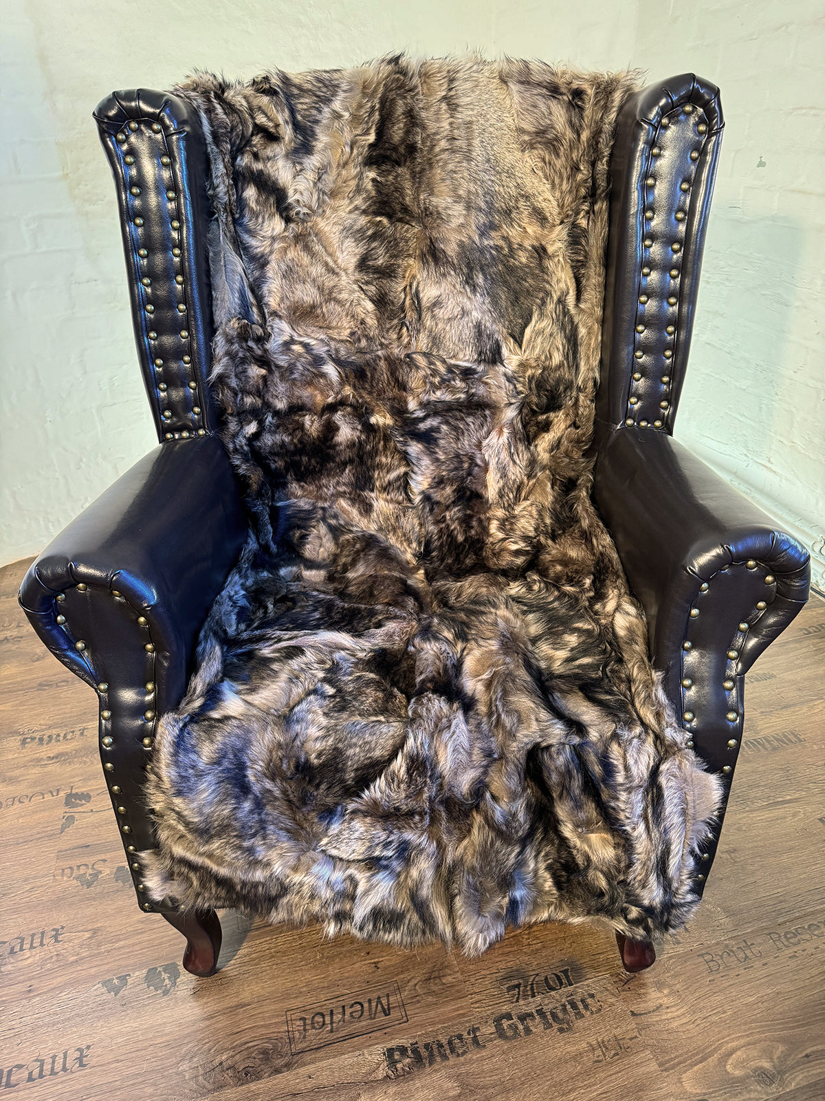 Echter Pelzläufer PL-184 Fellläufer Lammfellläufer 160x60cm braun schwarz geflammt