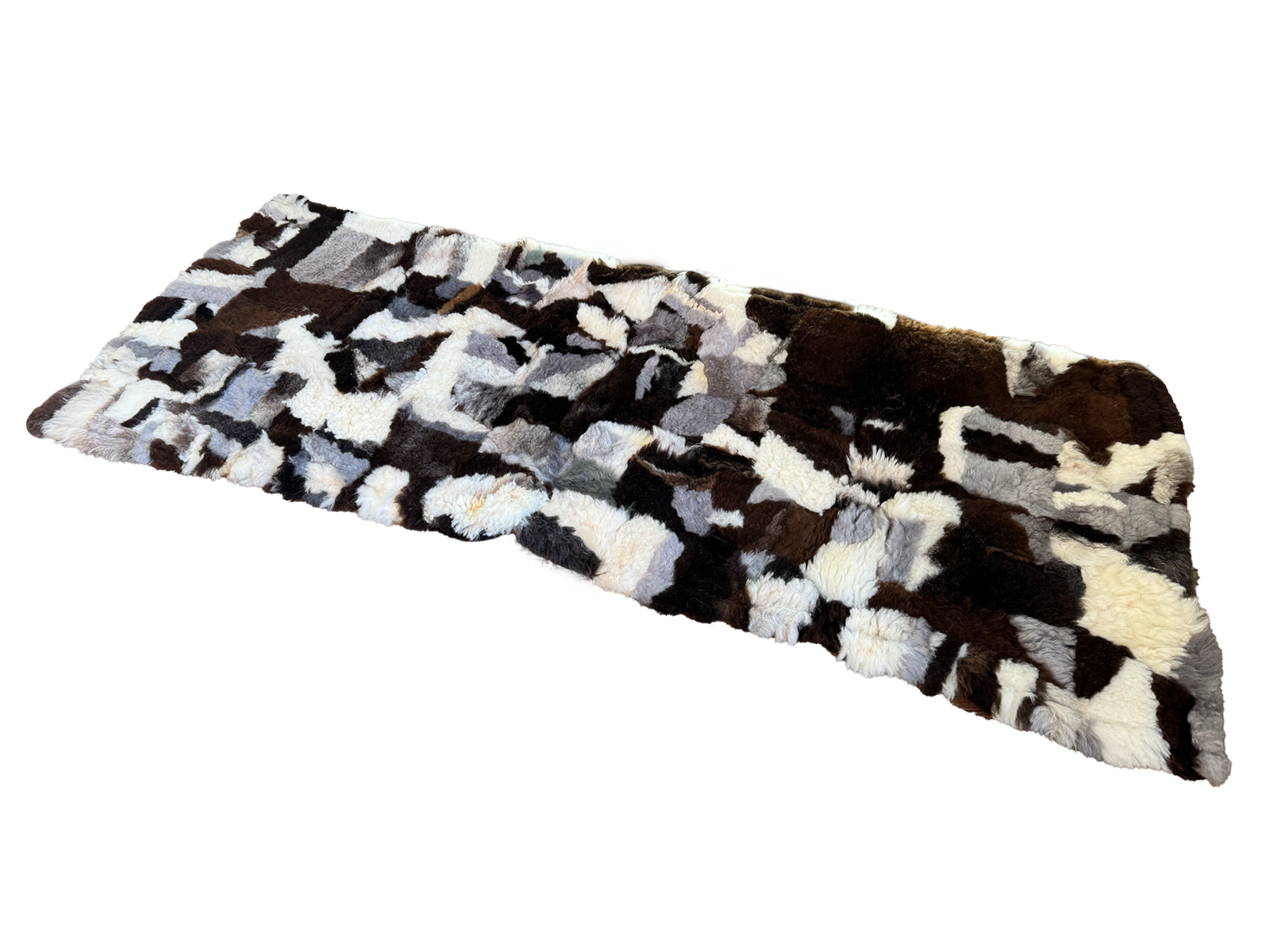 Echter Pelzläufer PL-208 Fellläufer Lammfellläufer 160x60cm braun weiß gescheckt