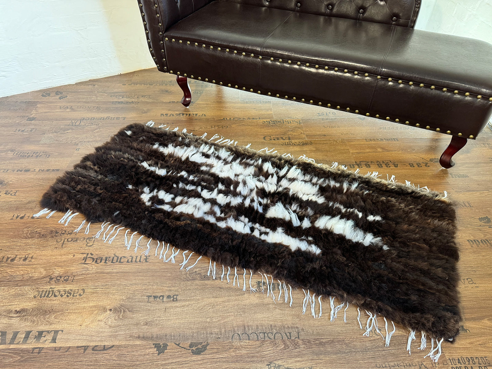 Echter Pelzläufer PL-247 Fellläufer Lammfellläufer 160x60cm braun weiß