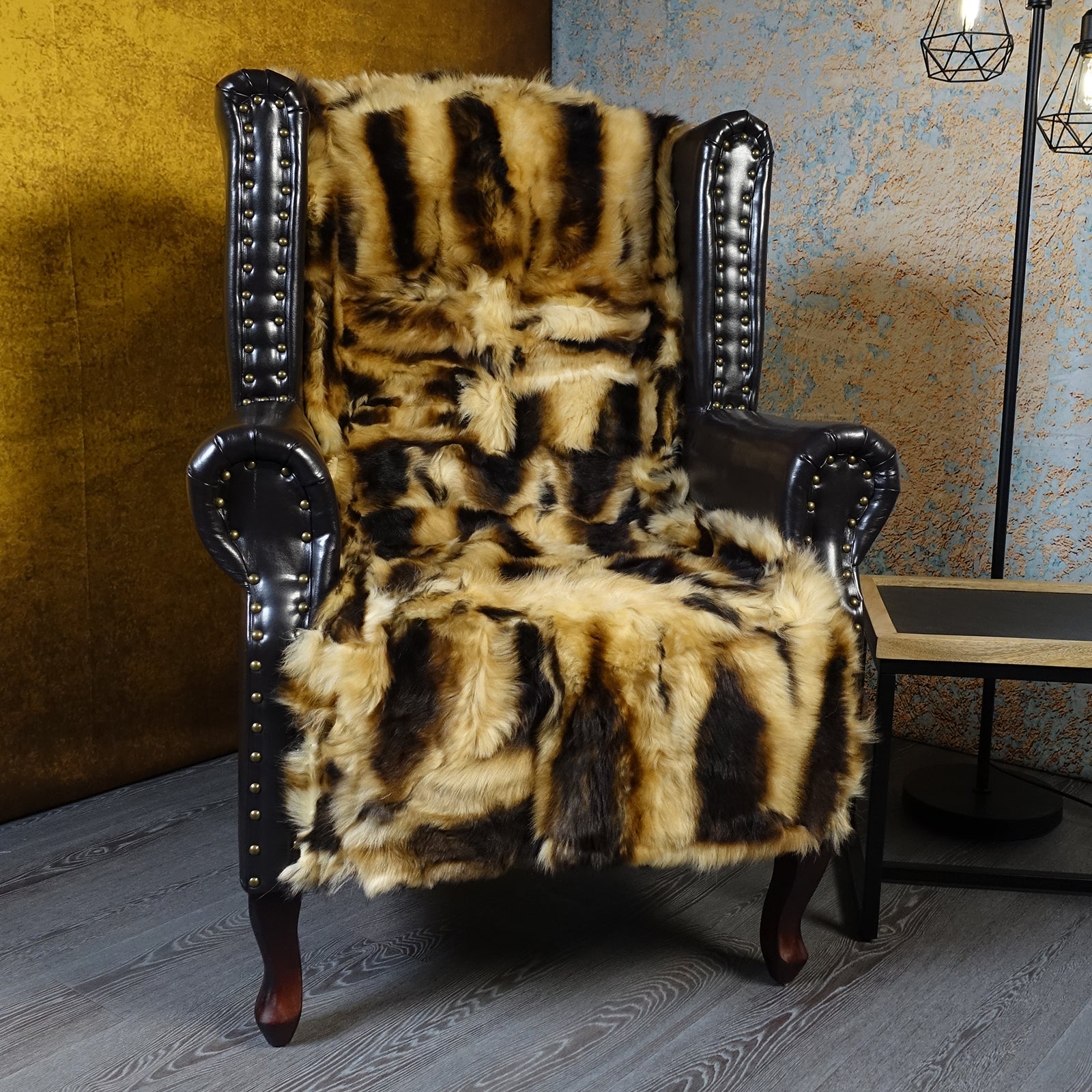 Echter Pelzläufer PL-279 Fellläufer Lammfellläufer 160x60cm blond - schwarz
