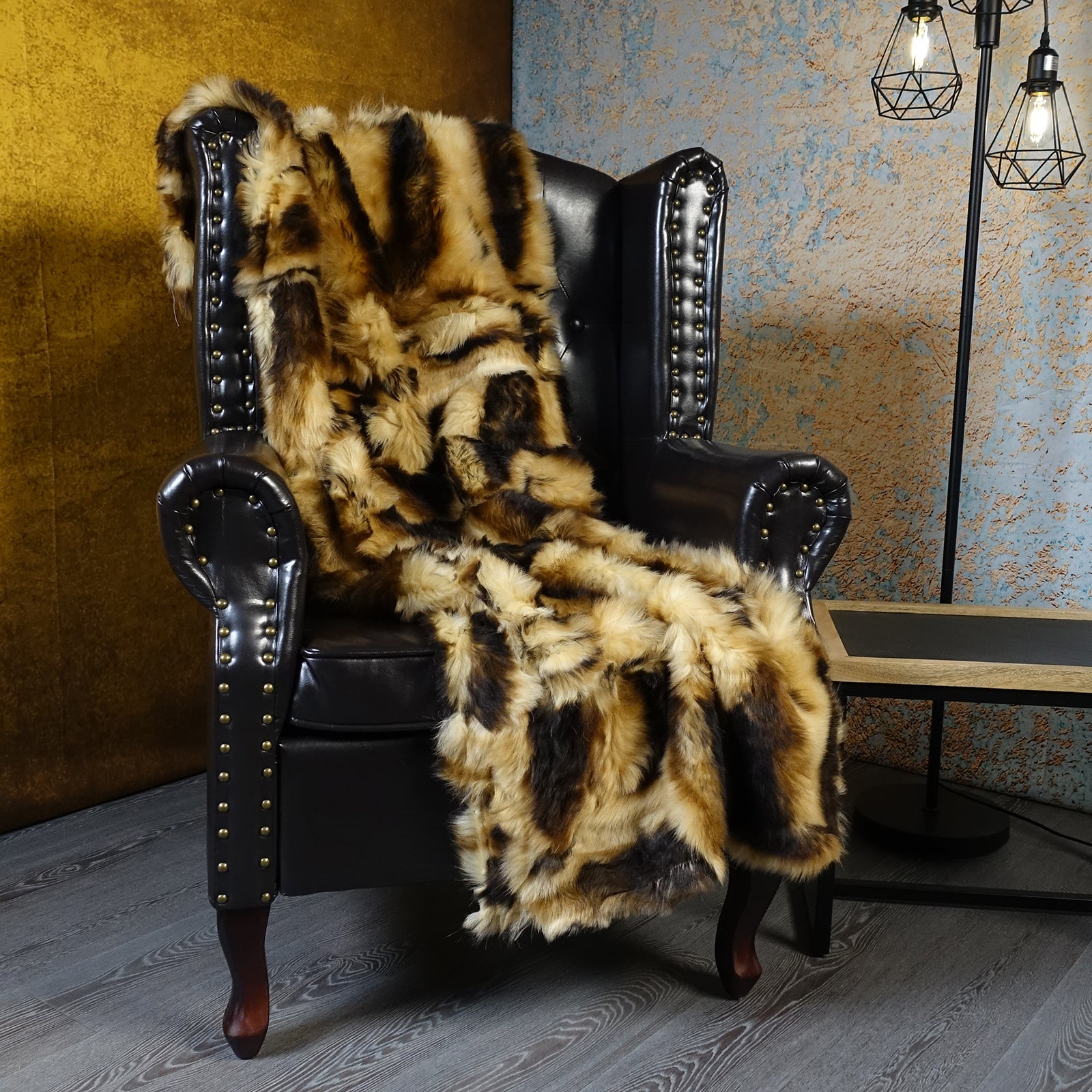 Echter Pelzläufer PL-279 Fellläufer Lammfellläufer 160x60cm blond - schwarz