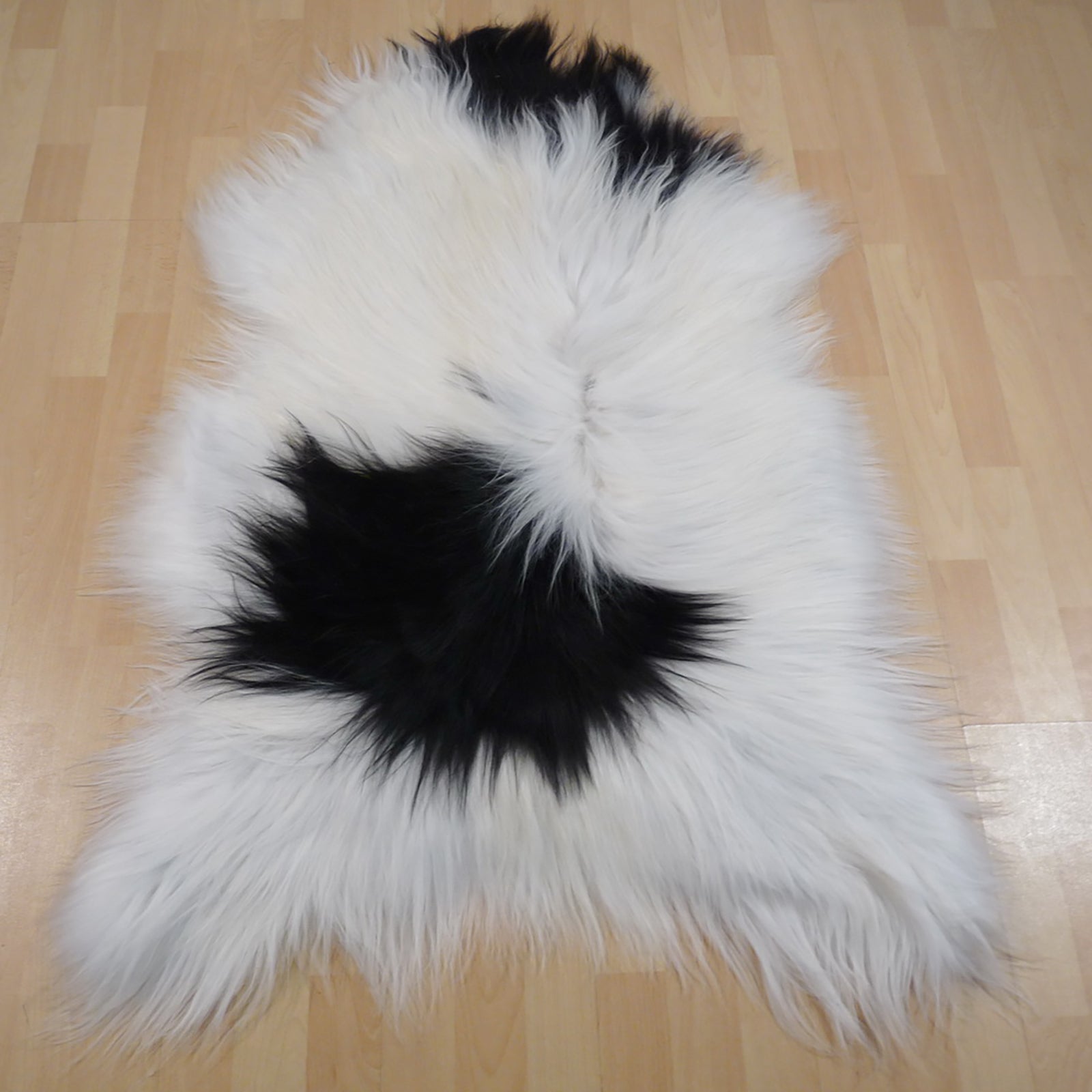 Exklusives Unikat Islandschaffell weiß - schwarz 120x90cm #12116