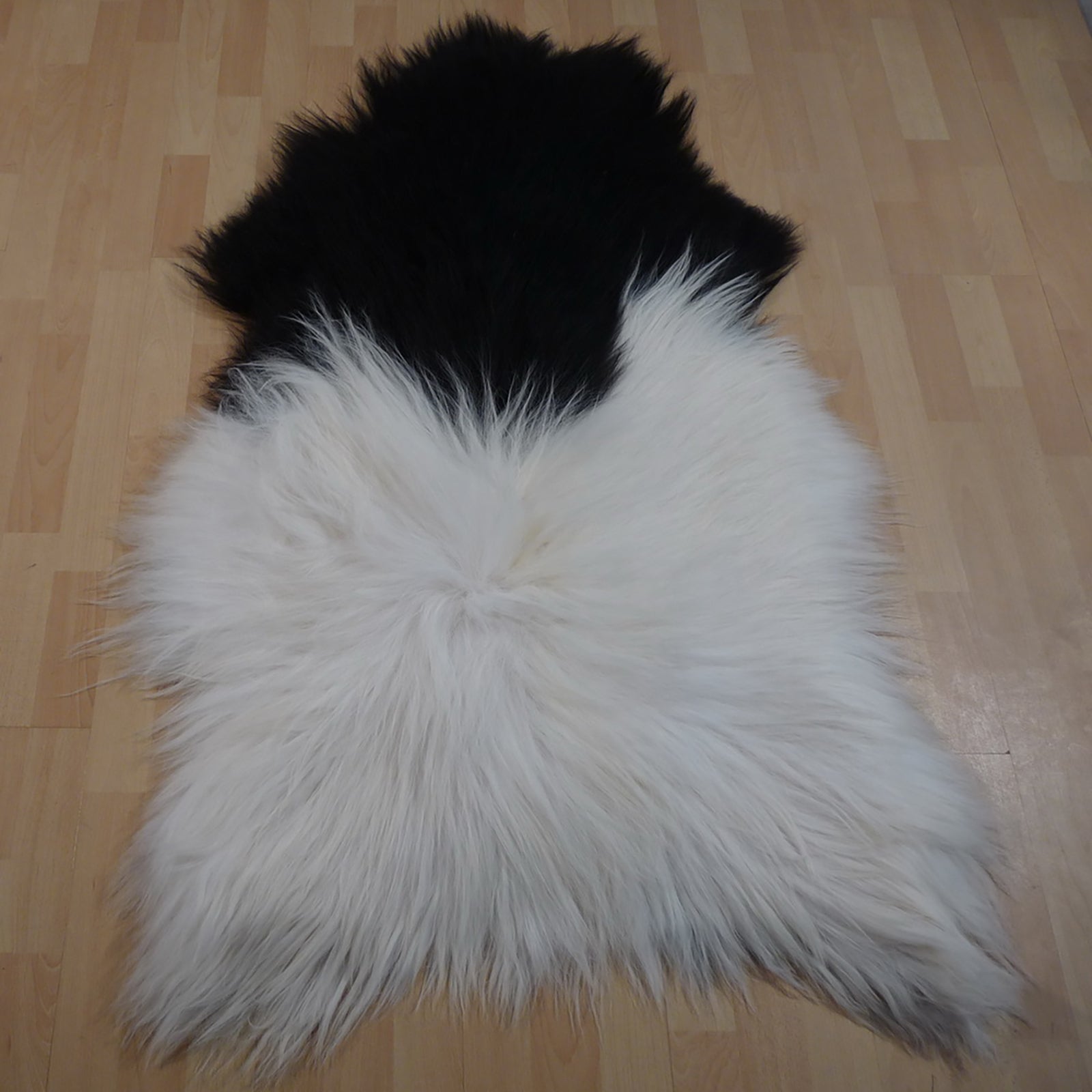 Exklusives Unikat Islandschaffell weiß - schwarz 140x90cm #12747