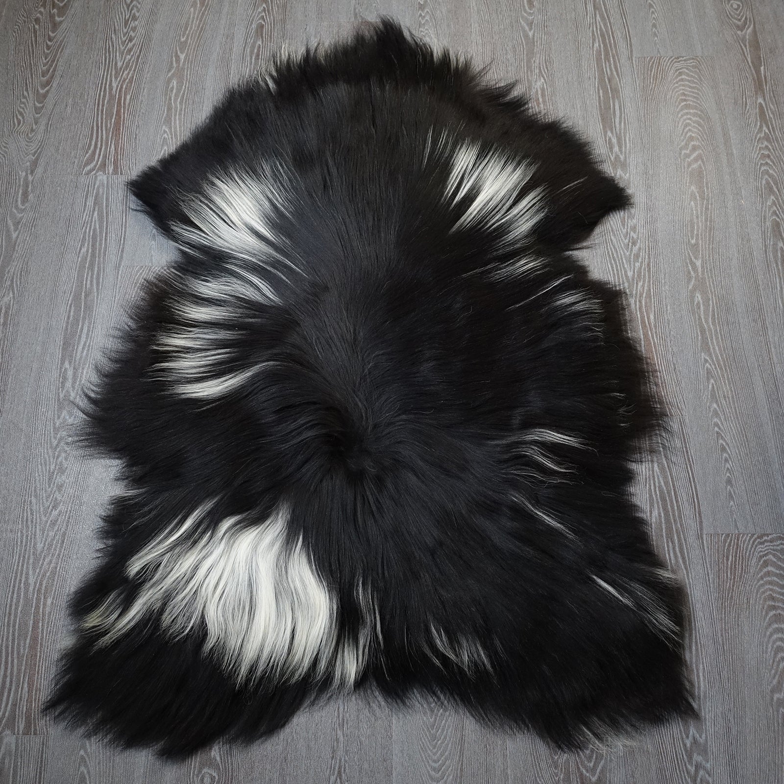 Exklusives Unikat Islandschaffell weiß - schwarz 135x95cm #15937