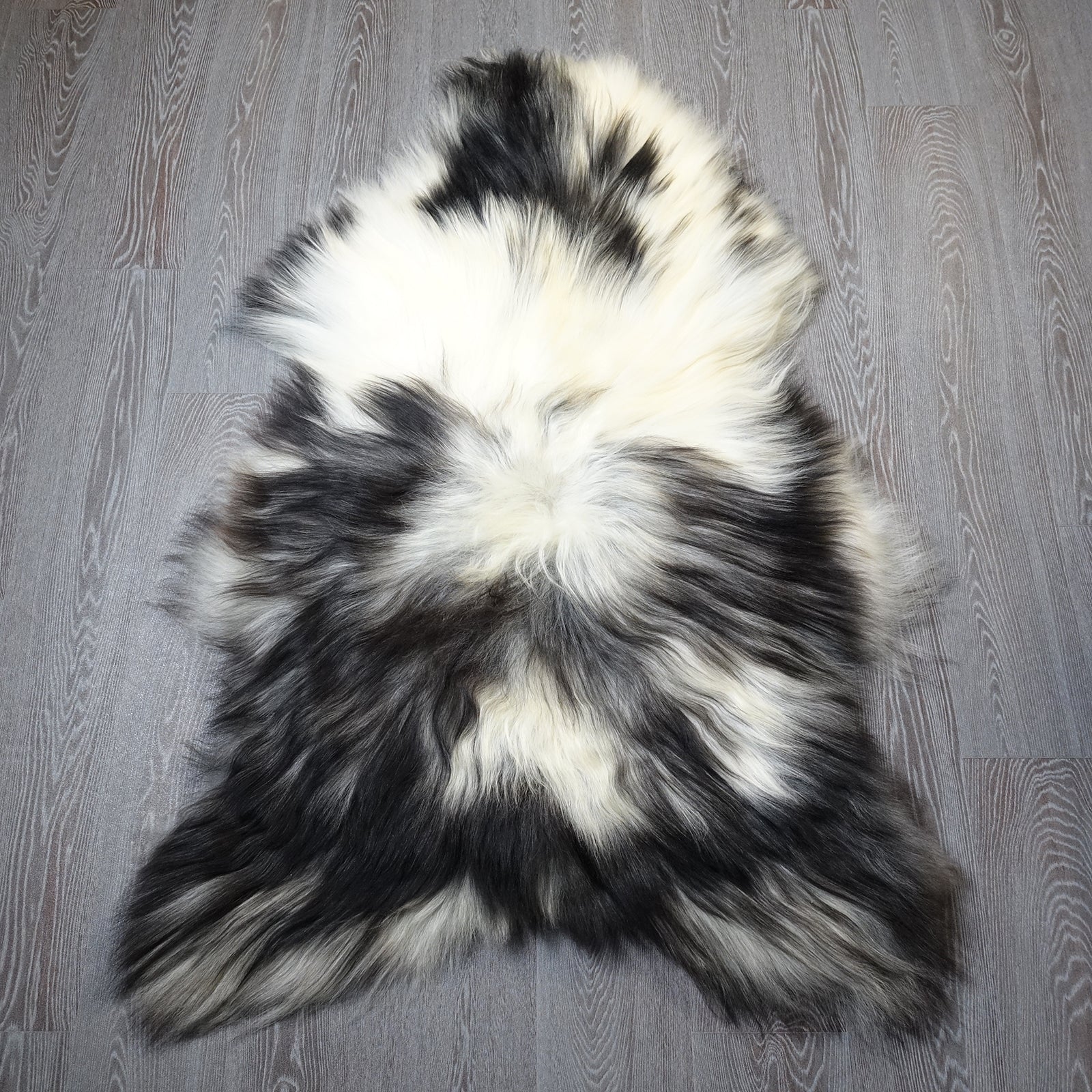 Exklusives Unikat Islandschaffell weiß - schwarz 140x95cm #15952