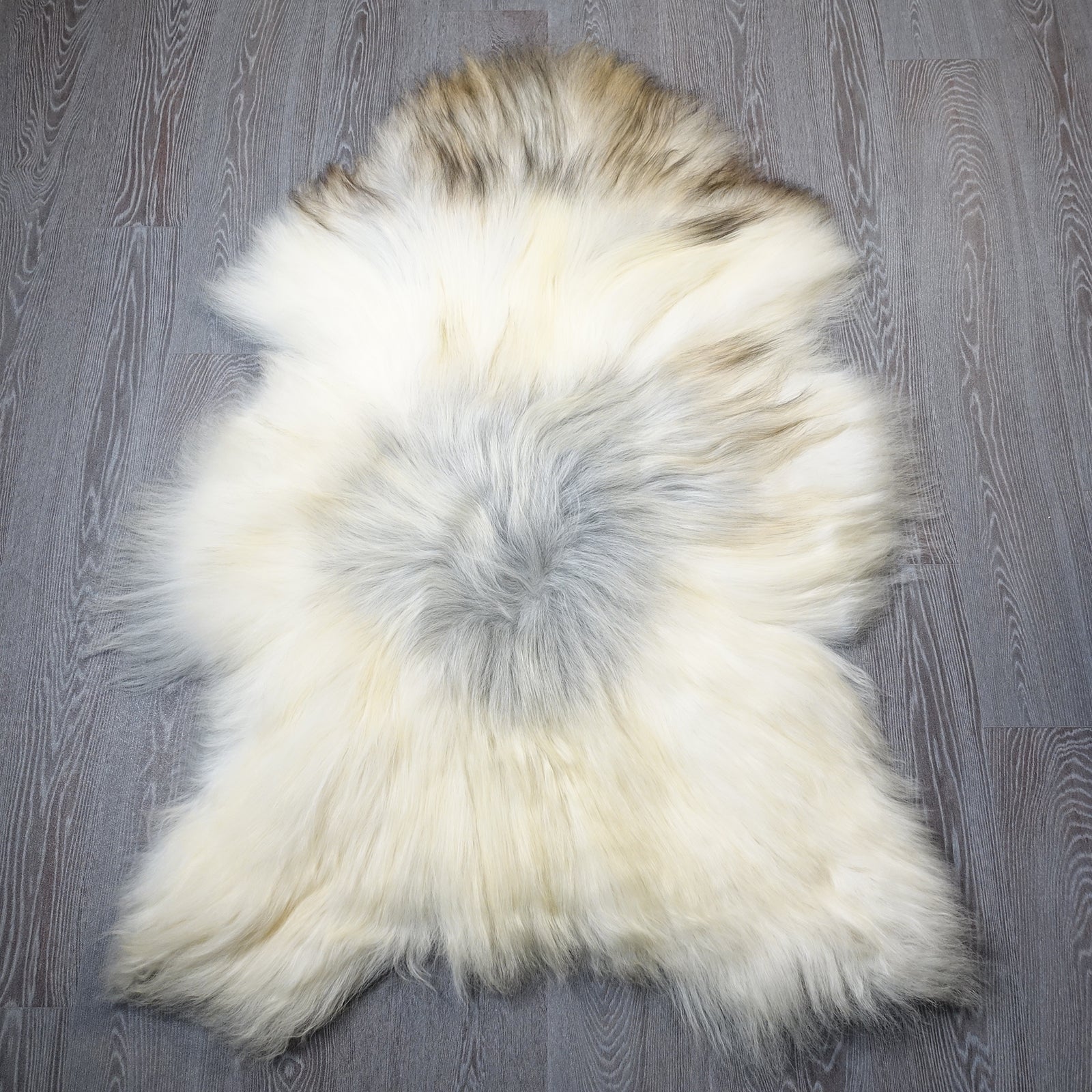 Exklusives Unikat Islandschaffell weiß - grau - braun 135x95cm #15954