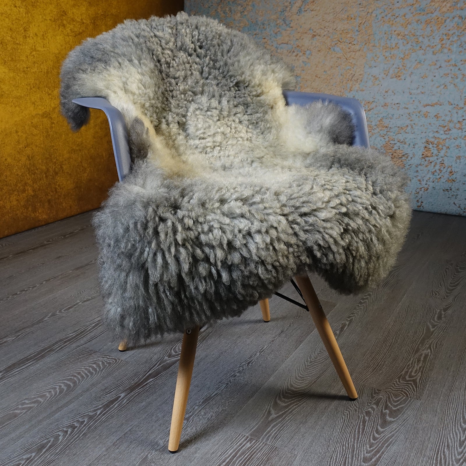 Exklusives Unikat Lammfell grau - weiß 110x80cm #15891