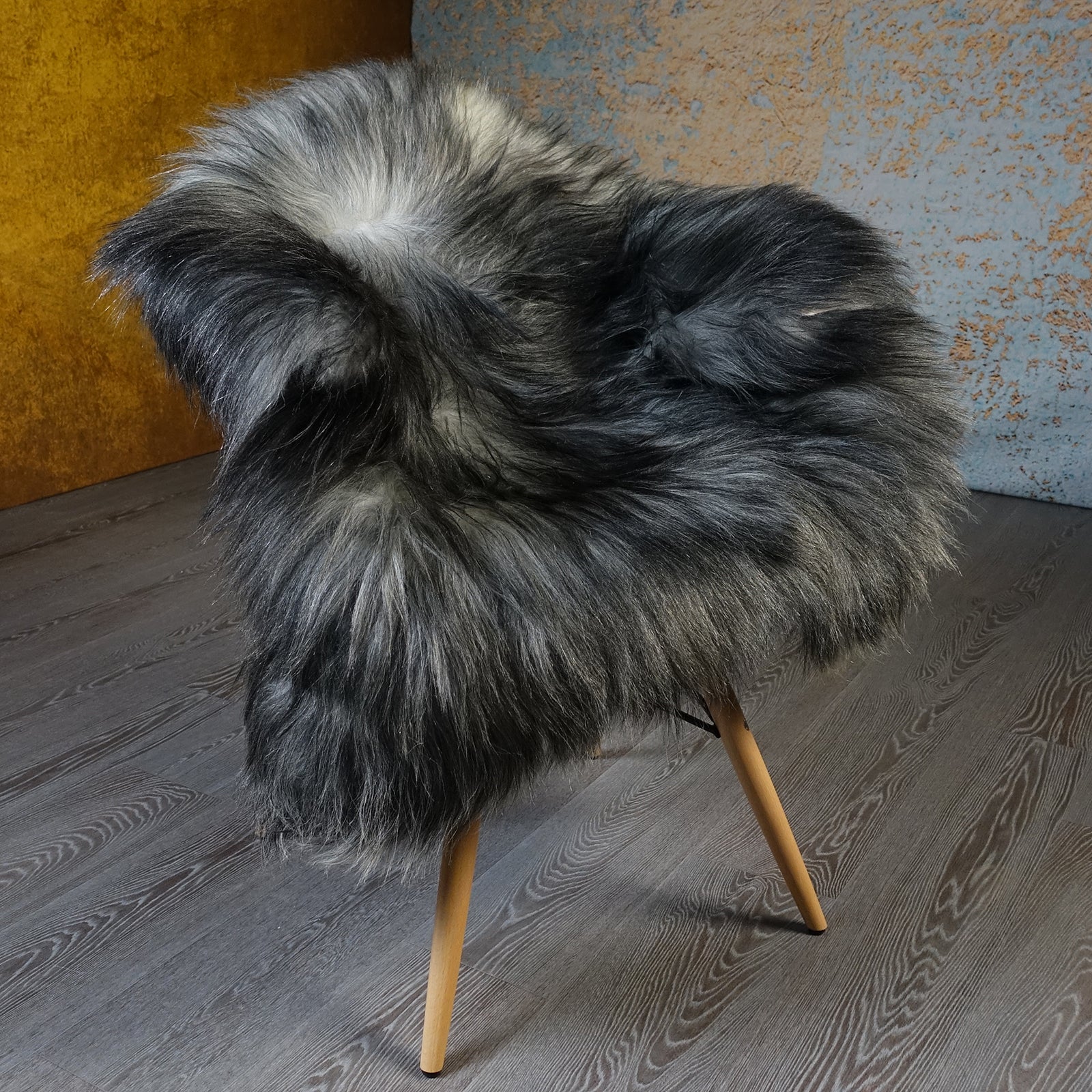 Exklusives Unikat Islandschaffell schwarz - weiß 125x100cm #15939